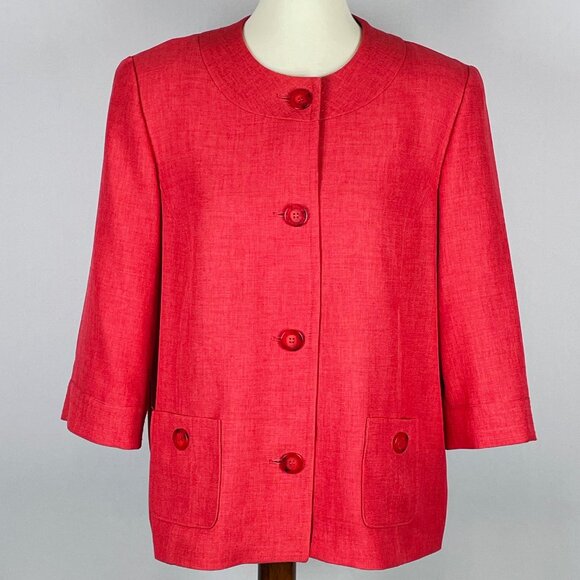 Alfred Dunner 3/4 Sleeve Blazer Sz 14 Tomato Red Decorative Stitch Office - Picture 1 of 6